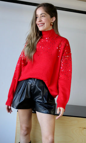 Red Sequin Detail Sweater