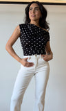 Black Off Shoulder Dot Print Knit Top