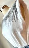 Sleeveless Padded Shoulder Sequin Top