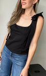 Square Neckline Wide Straps Bow Top