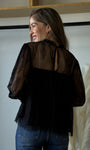 Ruffled Sheer Lace Long Sleeve Blouse