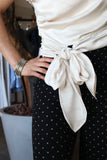 Boat Neck Waist Tie Blouse