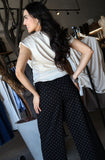 Boat Neck Waist Tie Blouse