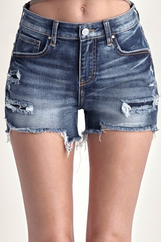 Mid Rise Patched Denim Shorts