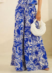 Printed Shrring Wide Leg Pants