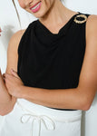 Cowl Neck Gold Ring Appliques Blouse