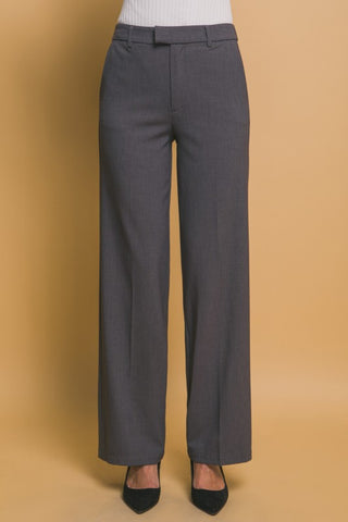 Grey Solid Formal Long Pants