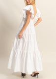 Flutter Sleeve Poplin Tiered Maxi Dress