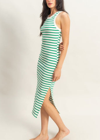 Striped Sleeveless Bodycon Midi Dress