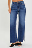 High Rise Side Slit Wide Straight Jeans