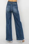 High Rise Double Button Dark  Wide Jeans