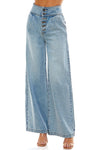 Exposed Button Wide Leg Jeans